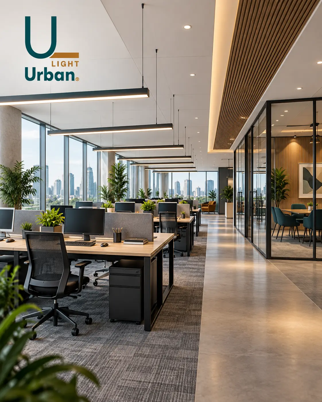Open corporate office lighting